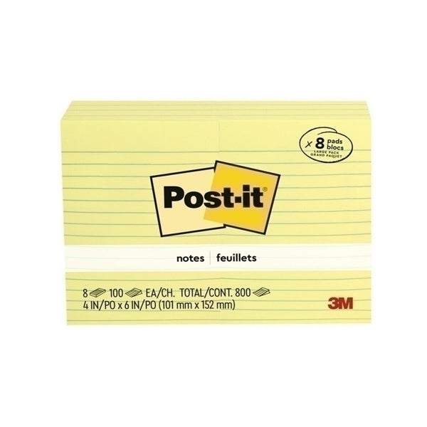 Post-It Canary Yellow Lined Notes 8pk (4x6in)