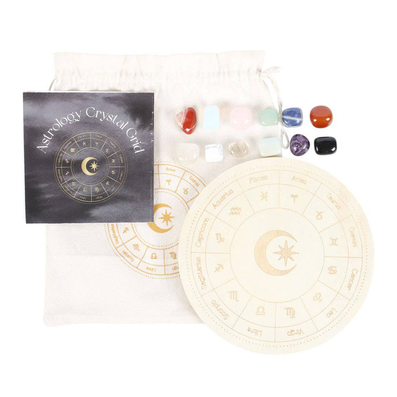 Astrology Wheel Crystal Wooden Grid Set
