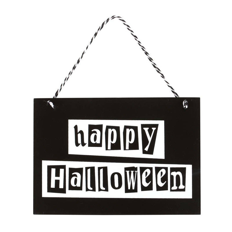 Happy Halloween Black and White Hanging MDF Sign
