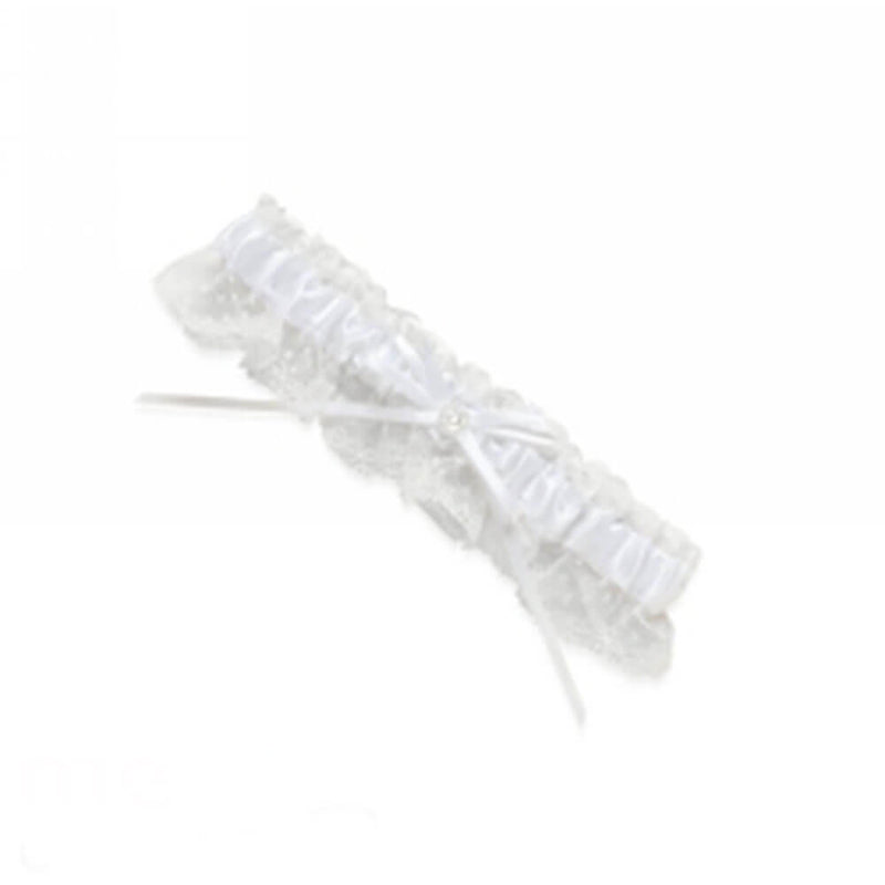 ME Pearl Heart & Diamante Wedding Garter with Lace