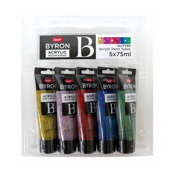 Jasart Byron Glitter Acrylic Paint Set 75mL (Pack of 5)