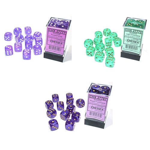 Chessex Borealis Dés D6 16 Mm – Royal Purple/Gold Luminary, Bloc De 12 Dés
