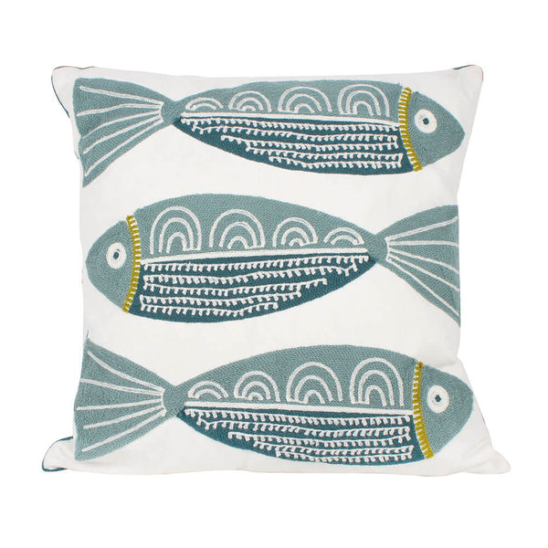 Finley 3 Fish Embroidered Cushion (43x43cm)