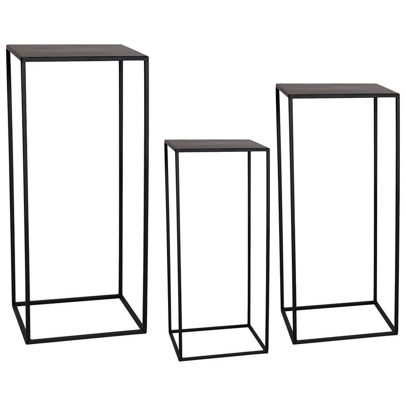 3 Sets of Square Plant Pot Stand Matte Black (70x30x30cm)