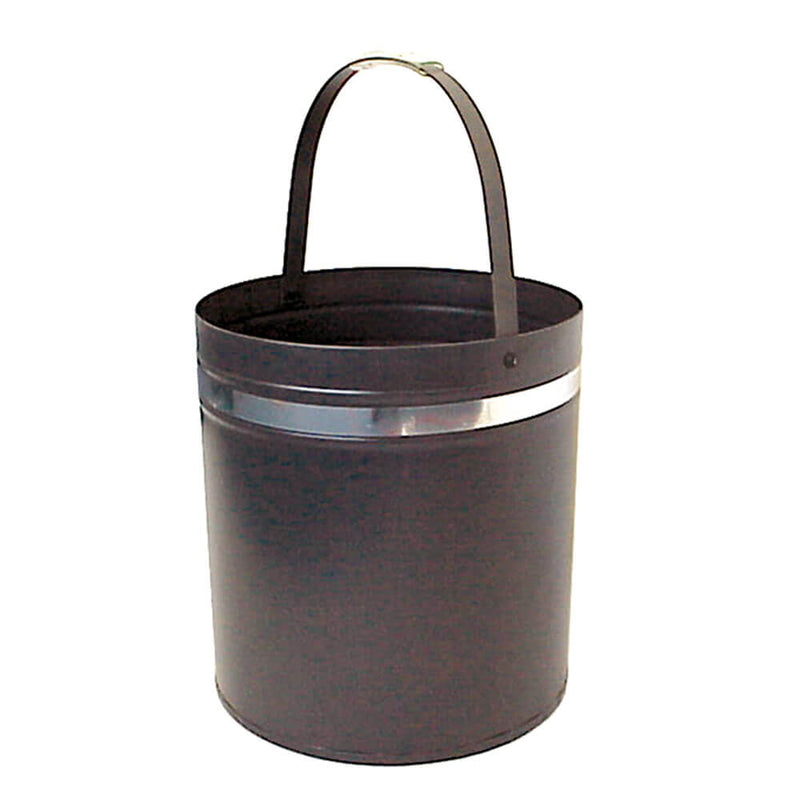 FireUp Round Steel Wood Bucket (Black Silverband 39cm H)