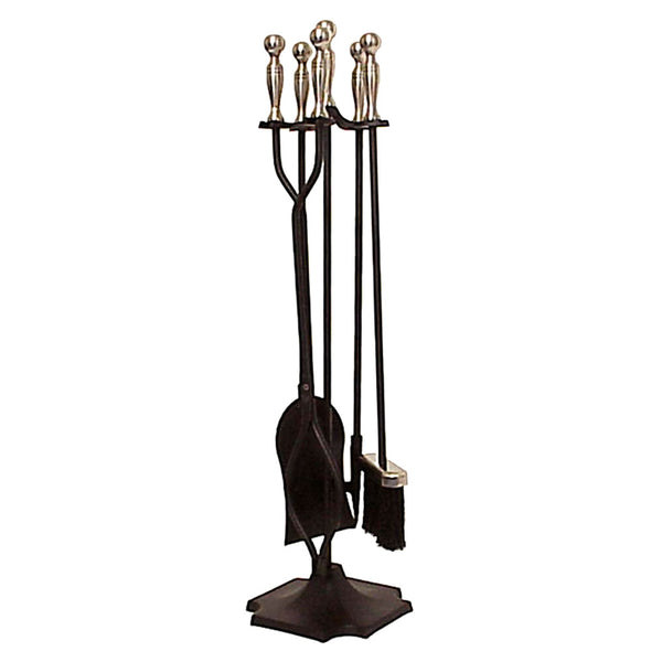 4 Piece Black Nickel Plated Fire Tool Set w/ 77cm High Stand