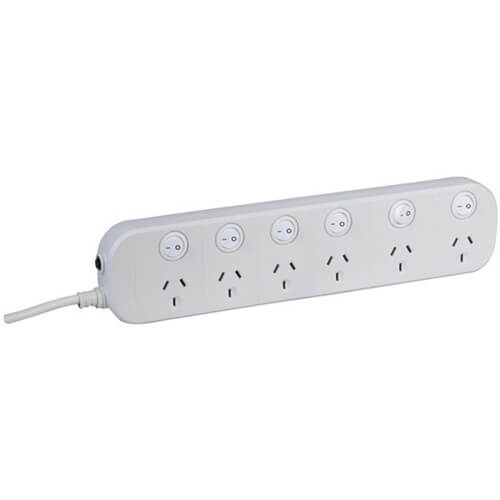 6 Way Powerboard w/ 6 switches and Surge Overload Protection