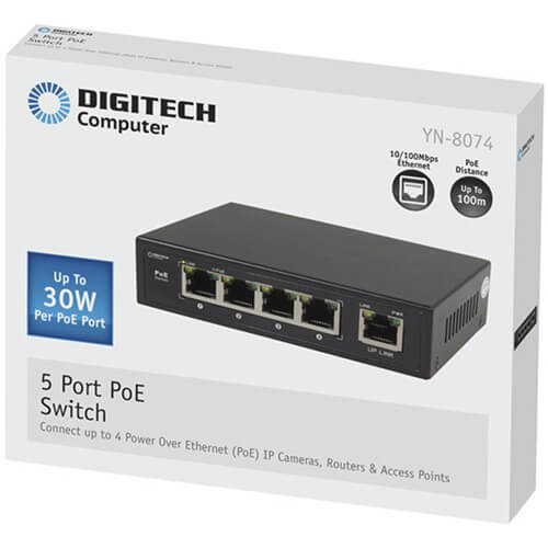 5-Port PoE Network Hub Switch w/ PSU (10/100)