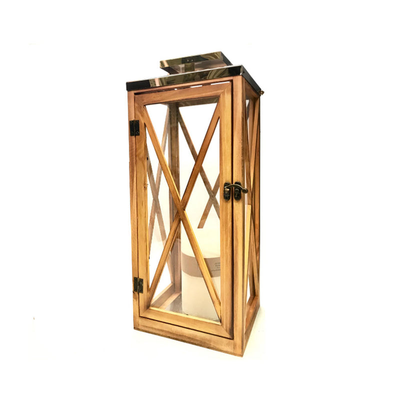 Classical Timber & Metal Candle Holder Lantern