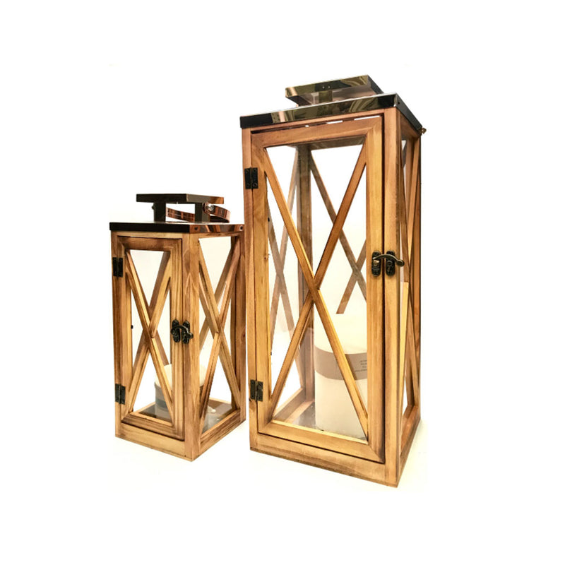 Classical Timber & Metal Candle Holder Lantern