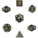 D7 Die Set Dice Leaf Polyhedral (7 Dice/Black Gold/Silver)