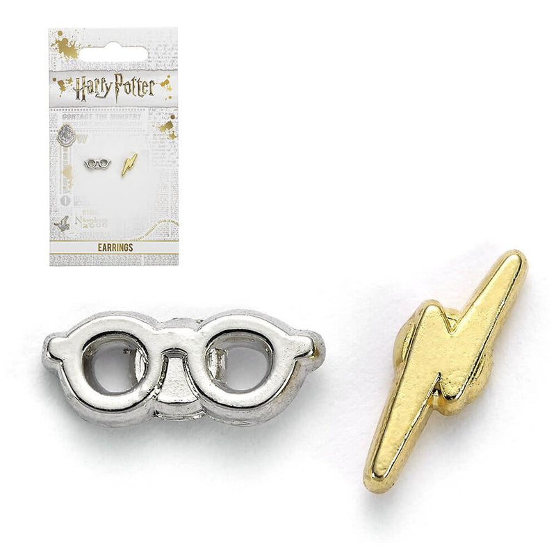 HP Silver Earrings Lightning Bolt & Glasses Stud