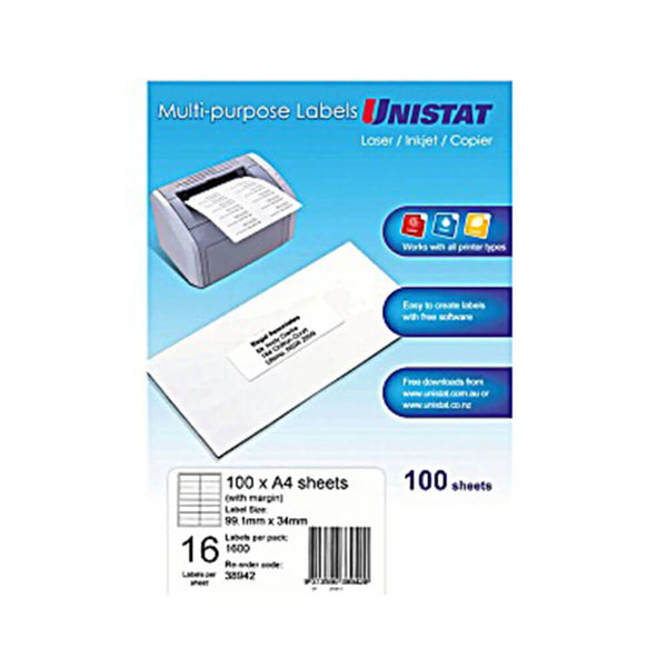 Avery Unistat Label with Margin 16/sheet 99.1x34mm (100pk)
