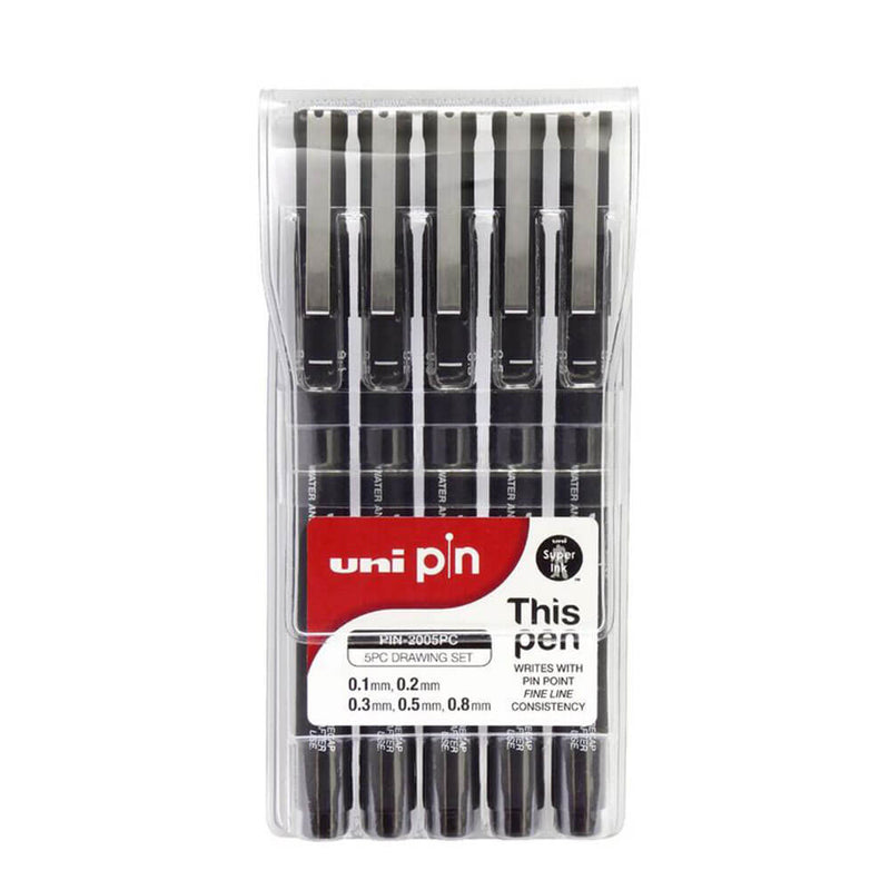 Uni Pin Fine Line Drawing Pen Set (Wallet of 5)