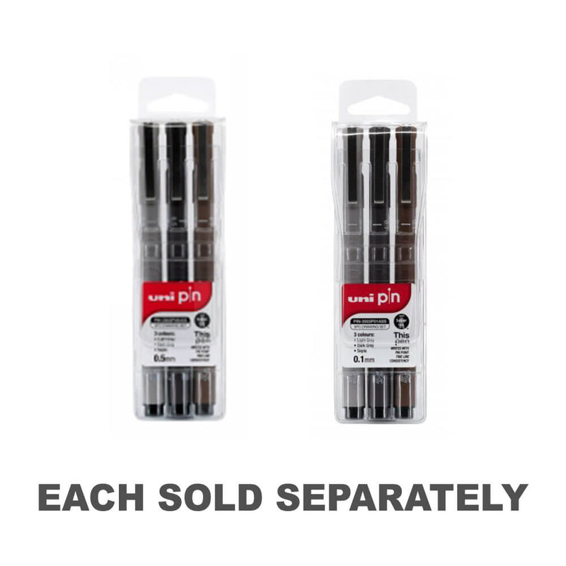 Uni-ball Pin Fineliner Pen Assorted (Wallet of 3)