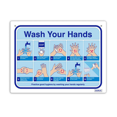 Durus How To Wash Hands Wall Sign (Blue/White)