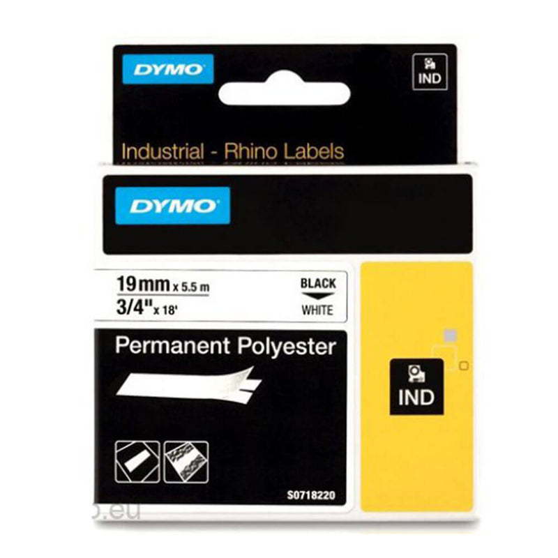 Dymo Rhino Permanent Polyester Black on White (19mmx5.5m)