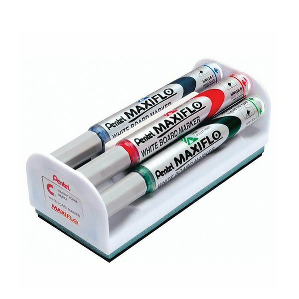 Maxiflo Whiteboard Set with Eraser Magnetic Holder (4pk)