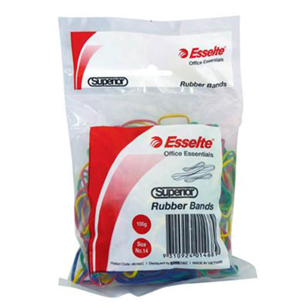 Esselte Superior Rubber Bands 100g Assorted (Size 14)