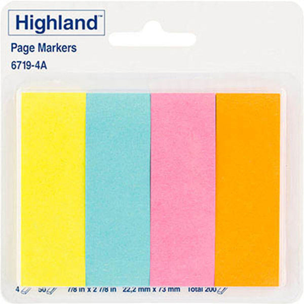 Highland Page Markers 200 Sheets 22x73mm (Assorted)