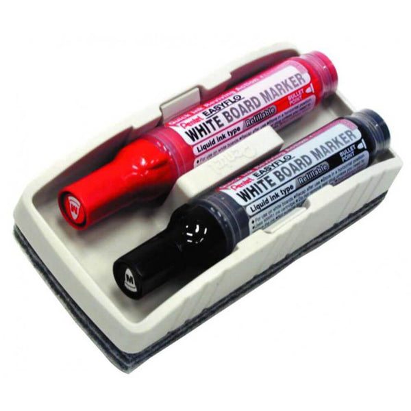 Pentel Easyflo Whiteboard Marker & Eraser Set (Red & Black)
