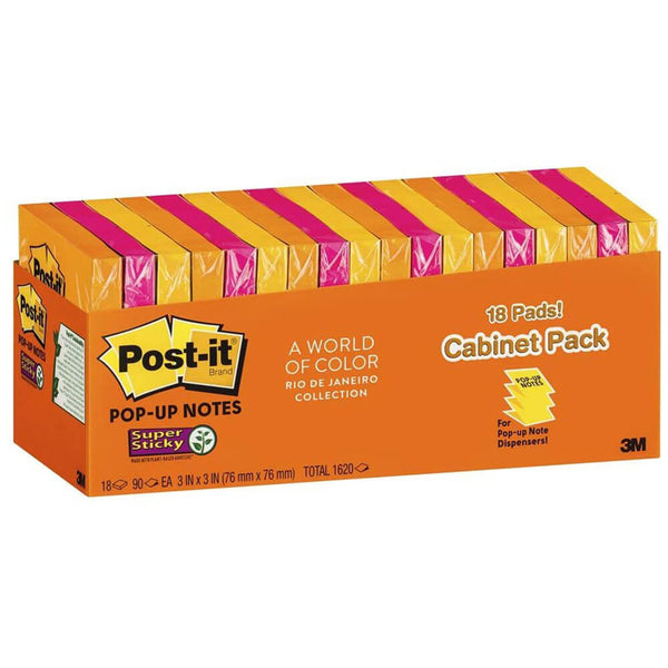 Post-it Super Sticky Pop-up Notes 76x76mm Assorted (18 pads)