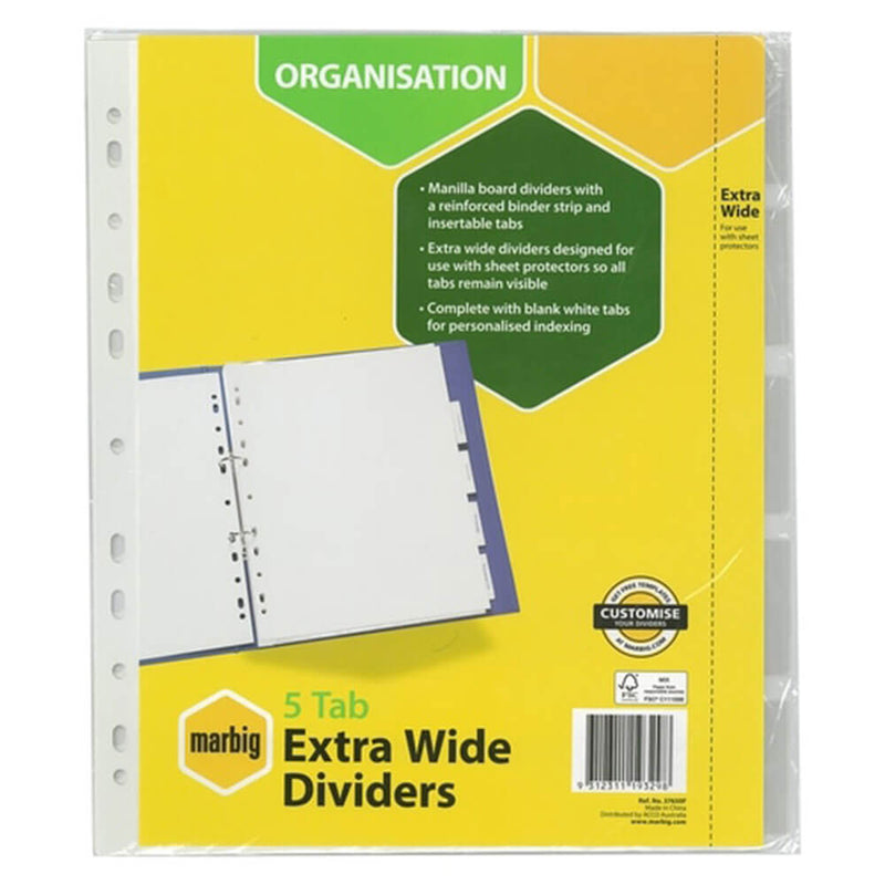 Marbig 5 Tab Manila Extra Wide Dividers A4 (White)